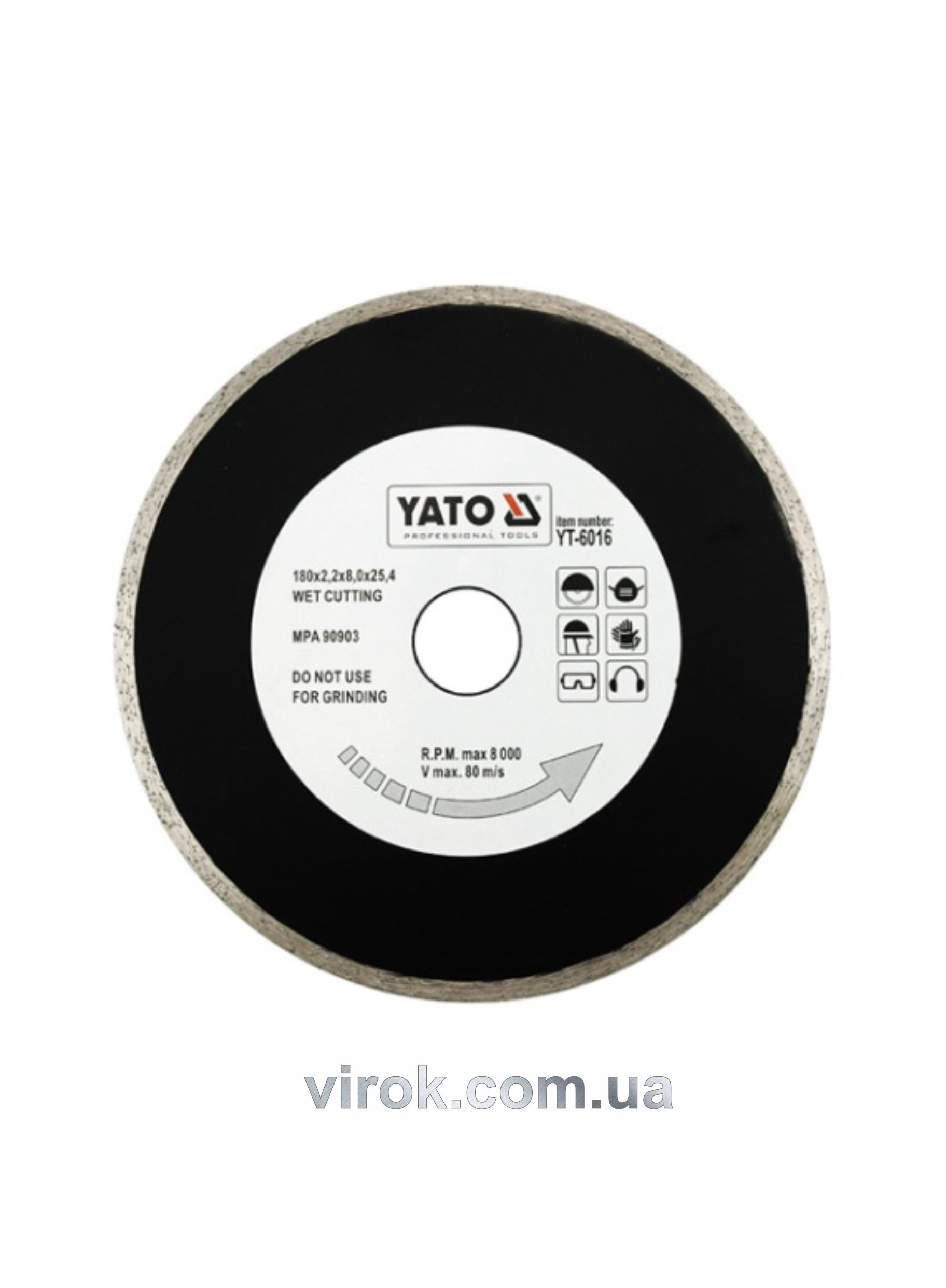 Диск відрізний алмазний для мокрої різки YATO 180 х 2.2 x 5.3 x