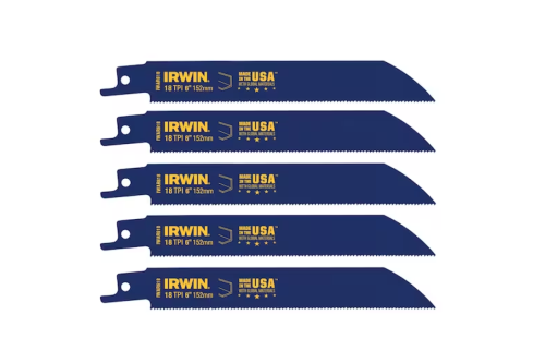 Полотно біметалічне по металу для шабельних пил IRWIN 618R l= 150 мм 18 TPI паков. 5 шт 10504153
