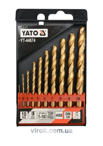 Набір свердл по металу YATO HSS-TiN 1-10 мм 10 шт
