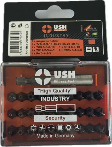 Насадки викруткові Industry USH: 1/4" з магнітним тримачем, Torx, HEX, Spaner, Try-wing. Torq, 31 ел