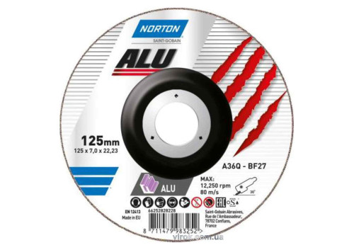 Диск шліфувальний по алюмінію "NORTON ALU" A36Q 125 x 22.2 x 7 мм