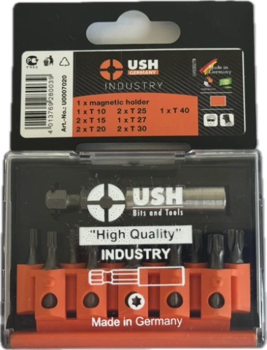 Насадки викруткові Industry USH: 1/4" з магнітним тримачем, T10, T15, T20, T25, Т27, T30, T40, 12ел.