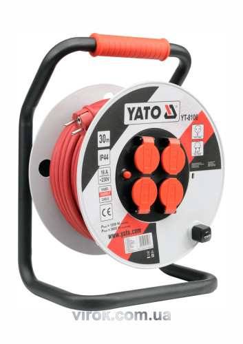 Подовжувач електричний на котушці YATO 50 м 2.5 мм² 4 гнізда 3-жильний