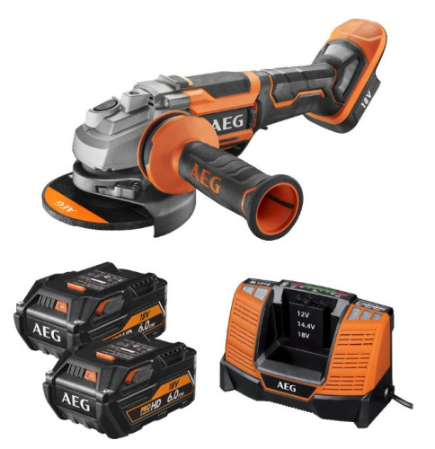Шліфмашина кутова безщіткова акумул. AEG: 2х Li-Ion 18 В 2х 6 AхГод, диск Ø=125 мм, 11000 об/хв