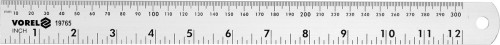 Лінійка алюмінієва VOREL, l= 300 мм, w= 28 мм з дюймовою і метричною шкалами