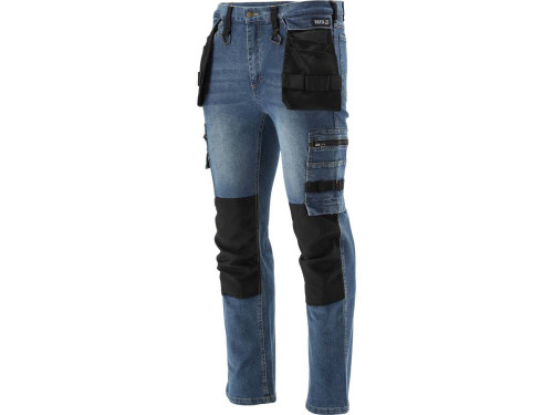 Штани робочі джинс стрейч YATO розмір М- 82-90 см, ріст- 172-180 см, темно-сині, 17 кишень, 71% бав 