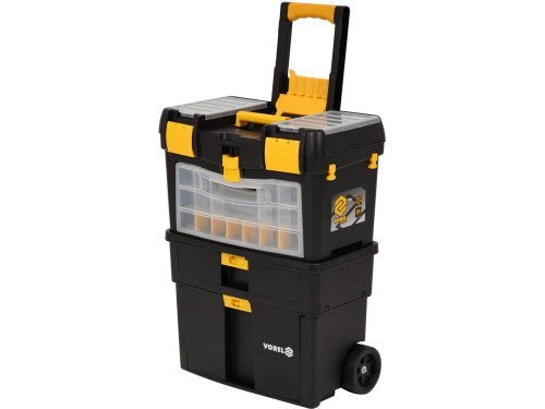Ящик для інструментів на 2 колесах з ручкою пластиковий VOREL: 3 секції, 46х22х62/84 см, знімн орга