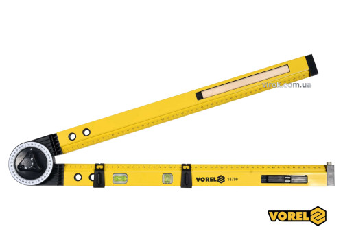 Кутомір регулювальний алюмінієвий VOREL 630 мм кут 0-270° 0-500 мм + олівець