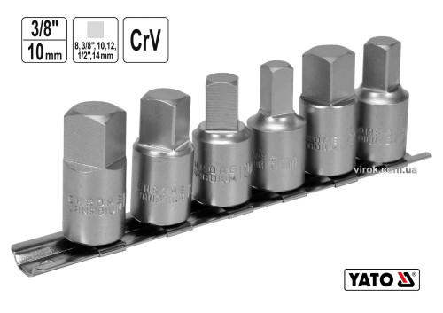 Набір торцевих головок для оливозливних пробок YATO 3/8" 3/8" 1/2" 8-10-12-14 мм 6 шт
