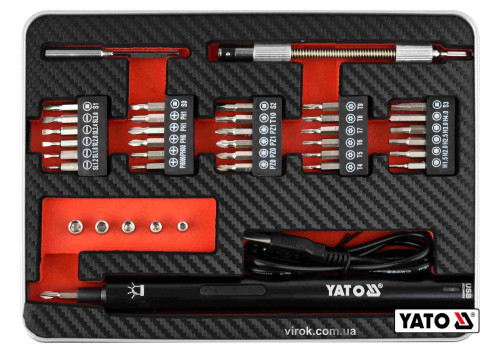Викрутка акумуляторна з набором біт YATO Li-Ion 3.6В 450 мАгод LED-підсвітка HEX-1/4" 39 шт + кейс