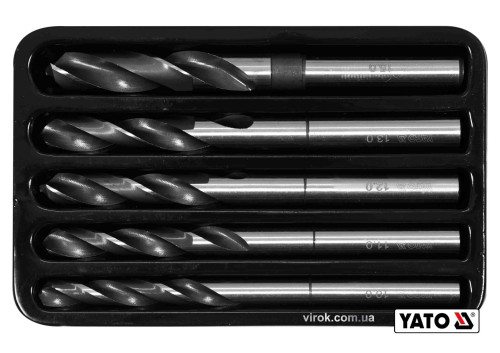 Набір свердл по металу YATO HSS 4241 Ø10-15 мм 75/150 мм до нержавіючої і конструкційної сталі 5 шт