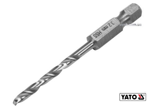 Свердло по металу YATO 3.2 x 65/34 мм HEX-1/4" HSS 6542 для нержавіючої конструктивної легованої сталі