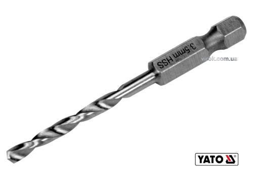 Свердло по металу YATO 3.5 x 70/38 мм HEX-1/4" HSS 6542 для нержавіючої конструктивної легованої сталі