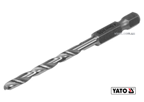 Свердло по металу YATO 4 x 75/43 мм HEX-1/4" HSS 6542 для нержавіючої конструктивної легованої сталі