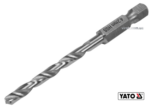 Свердло по металу YATO 4.2 x 75/43 мм HEX-1/4" HSS 6542 для нержавіючої конструктивної легованої сталі