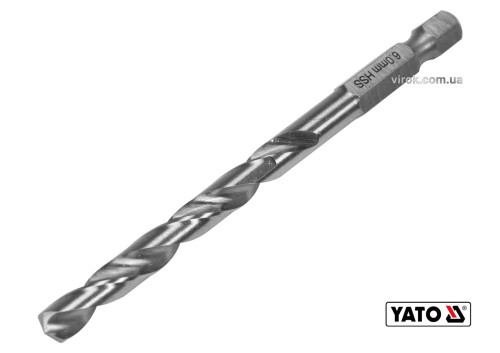 Свердло по металу YATO 6 x 93/57 мм HEX-1/4" HSS 6542 для нержавіючої конструктивної легованої сталі