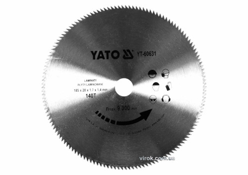 Диск пиляльний по ламінованих плитах та ламінату YATO 180 x 20 x 1.7 x 1.4 мм 140 зубців R.P.M до 9000 1/хв