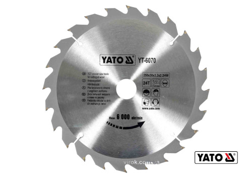 Диск пиляльний по дереву YATO 250 х 30 x 3.2 x 2.2 мм 24 зубці R.P.M до 6000 1/хв