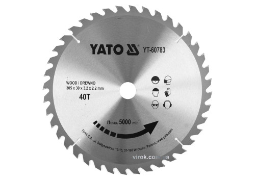 Диск пиляльний по дереву YATO 305 x 30 x 3.2 x 2.2 мм 40 зубців R.P.M до 5000 1/хв