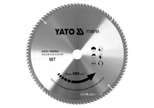 Диск пиляльний по дереву YATO 315 x 30 x 3.2 x 2.2 мм 96 зубців R.P.M до 4900 1/хв