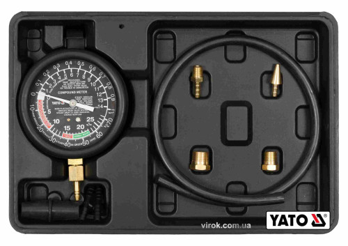 Тестер для вимірювання вакуума і компресії YATO 0-0.1 МПа 9 шт + кейс