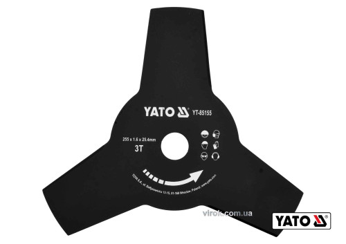 Ніж трьохсторонній до газонокосарок YT-85001/YT-85003 YATO Ø255 x 25.4 мм