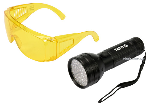 Ліхтар ультрафіолетовий з окулярами для виявлення протікання рідини і перевірки банкнот YATO 51 LED 3 x AA