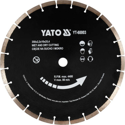 Диск алмазний сегментний по бетону YATO : Ø= 350x 25,4 мм. t= 3,4 мм, до YT-84820