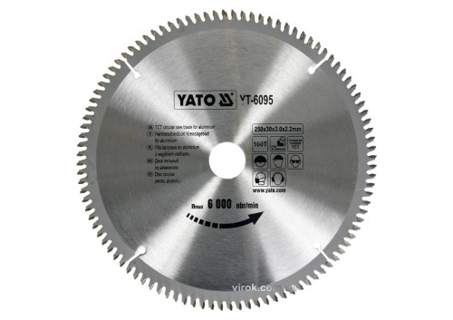 Диск пильний по алюмінію YATO 250 х 30 х 3 x 2.2 мм 100 зубців R.P.M до 6000 1/хв