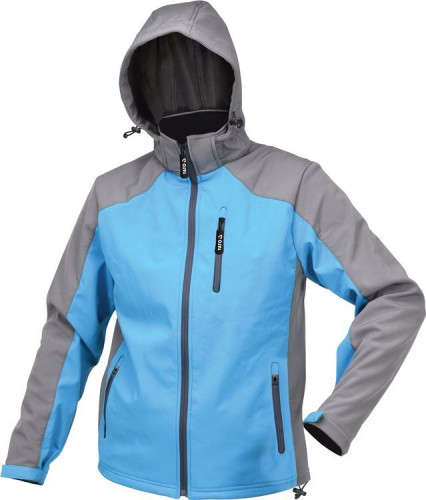 Куртка робоча SOFTSHELL з прикріп капюшоном YATO розм XXL, синьо-сіра, 3 кишен, 96% поліес і 4% спан