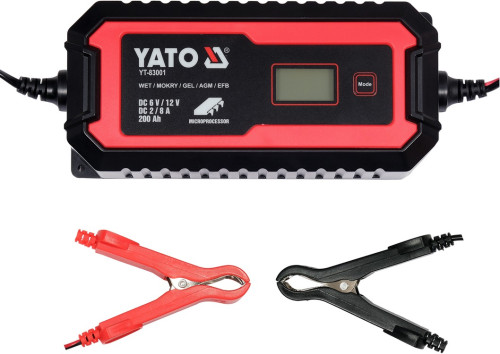 Зарядний прилад мережевий з LCD дисплеєм 230В YATO до акумуляторів 6V-2А 12V-8А, макс. 240 AГод
