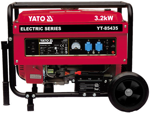 Генератор струму бензиновий YATO: P= 3.2 кВт, U= 230V AC і 12V DC, витрата- 1.45 л/г, бак- 15 л