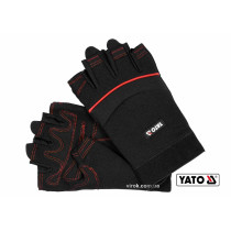 Рукавиці робочі чорні з відкритими пальцями YATO штучна шкіра + синтетична тканина розмір 10