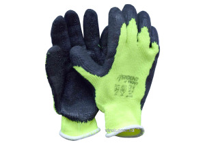 Рукавиці теплі трикотажні бавовняні жовті TRIDENT-FROST покритті рифленним латексом розмір 10