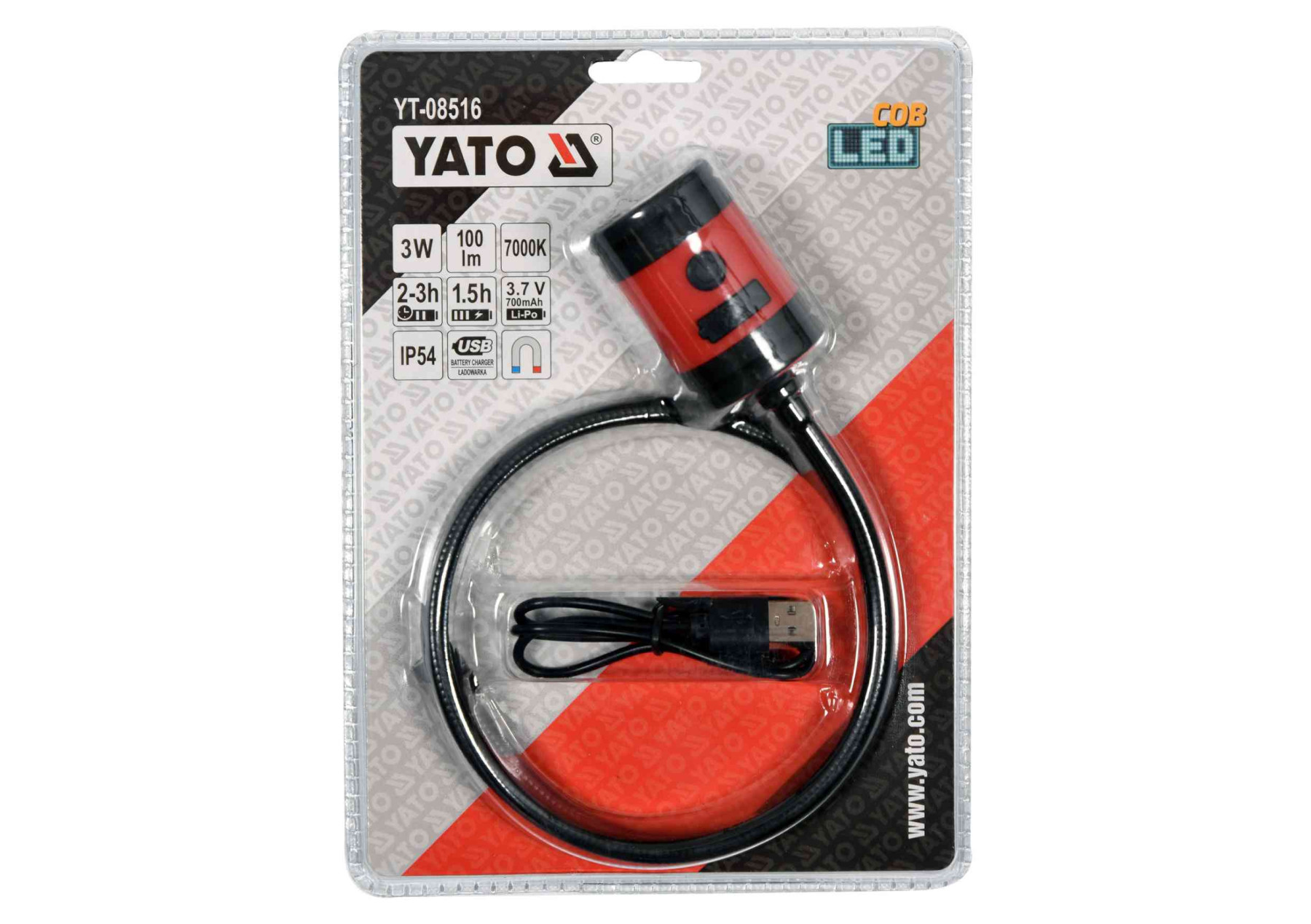 Купить  светодиодная аккумуляторная с гибким держателем YATO Li-Po .