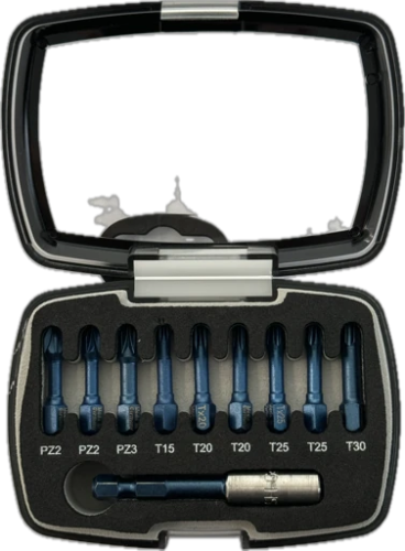 Набір насадок викруткових Blueshock USH: 1/4"х 30 мм, PZ2-3; T15-20-25-30, магнітний тримач, 10 ел.