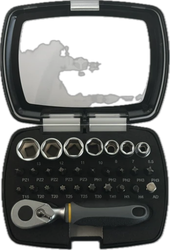 Насадки викруткові і головки торц. USH: з тримачем і тріщаткою, PH-PZ-T-HEX-, головки М5-13, 28 ел