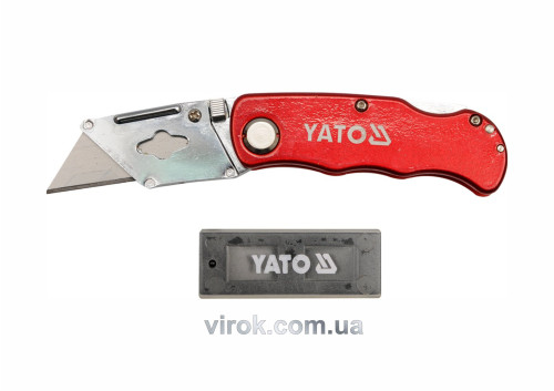 Нож складной YATO с трапециевидным лезвием 61 х 33 мм + 5 запасных лезвий