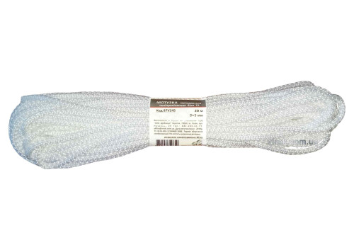Мотузка господарська Тип 5 TM VIROK, 5мм Х 20 м, р/н=80кгс, поліпропіленова, без серцевини, біла