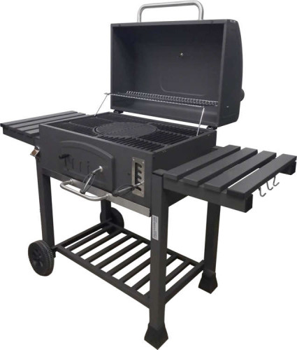 Гриль вугільний з чавуну LUND, 153х 70х 133 мм, на 4 ніжках (2 колес.) з кришкою і боковими полицями