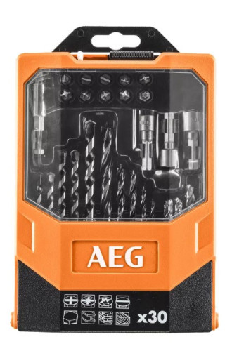 Набір свердл і насадок викруткових AEG: з шпинделем- 1/4", 16 свердл, 10 насадок, 30 шт. в футлярі