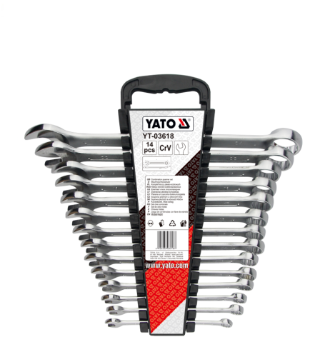 Ключі ріжково накидні YATO : М= 8-24 мм, 14 шт. хром-ванадієві