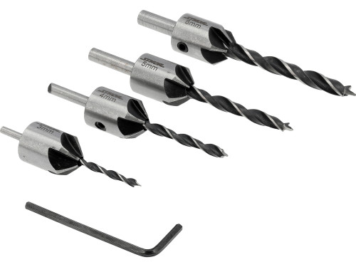 Набір свердл по дереву з зенкером з 6-гран. ключем STHOR 22720