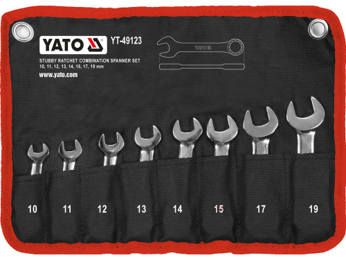 Клюі комбіновані короткі YATO з "тріскачкою"  Cr-V,  М10, 11, 12, 13, 14, 15, 17, 19 мм, 8 шт. [20]