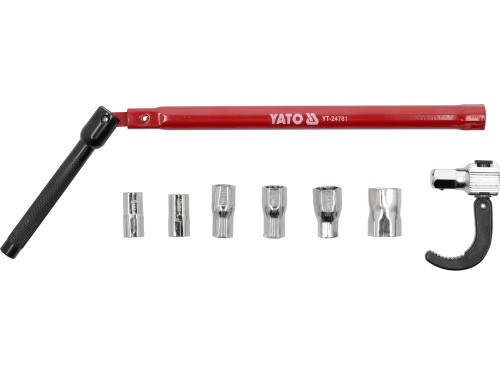 Ключ для монтажу сантехн. арматури на шарнірі YATO з головками: М9 10 11 12 14 17 мм і гаком, 8 елем