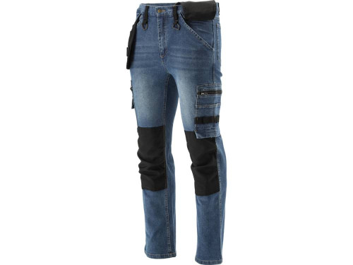 Штани робочі джинс стрейч YATO розмір XL- 98-106 см, ріст- 188-196 см, темн-сині, 17 кишень, 71% бав