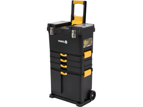 Ящик для інструментів на 2 колесах з ручкою пластиковий VOREL: 3 секції, 45х 28х 82/104 см