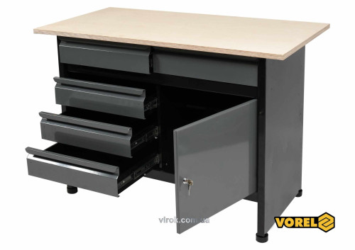 Стол для мастерской VOREL 1160 х 600 х 840 мм 5 ящиков с лакированной жести 0.8-1 мм