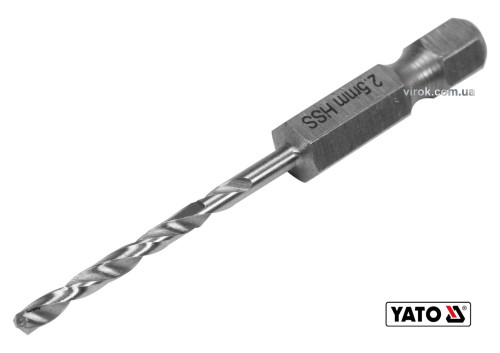 Сверло по металлу YATO 2.5 x 57/26 мм HEX-1/4" HSS 6542 для нержавеющей конструктивной легированной стали