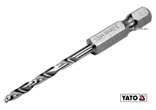 Сверло по металлу YATO 3 x 61/31 мм HEX-1/4" HSS 6542 для нержавеющей конструктивной легированной стали